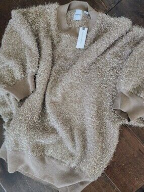 ✨️NWT Anthropologie Maeve Tinsel Eyelash Sweater Gold Champagne. 🤎 Boho